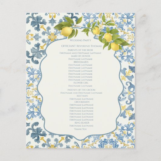 ブルーティイタリアンルレモンの式結婚プログラム (裏面)