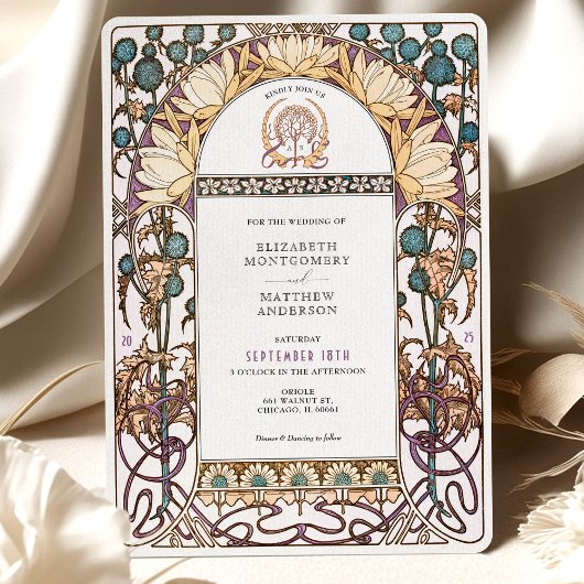 ブルーティスルヴィンテージ結婚アールヌーボー 招待状