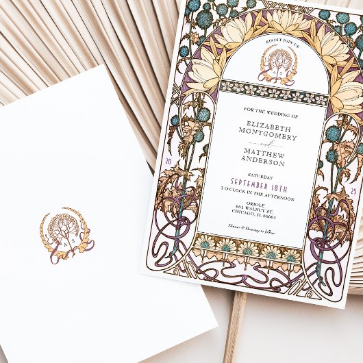 ブルーティスルヴィンテージ結婚アールヌーボー 招待状