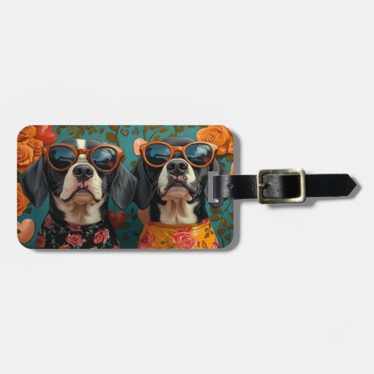 ブルーティックコンハウンドウィズハートバラバレンタインデー ラゲッジタグ (正面横)