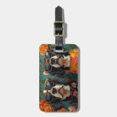 ブルーティックコンハウンドウィズハートバラバレンタインデー ラゲッジタグ (正面縦)