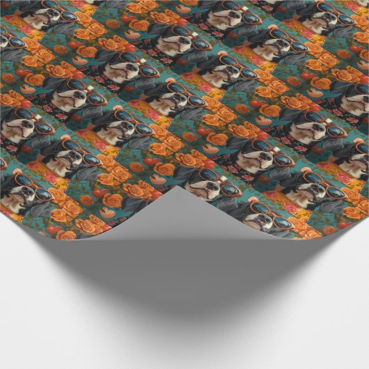 ブルーティックコンハウンドウィズハートバラバレンタインデー ラッピングペーパー (角)