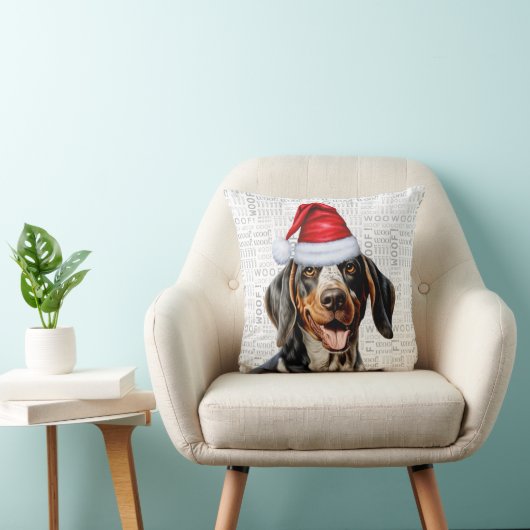 ブルーティックコンハウンドウオーターカラークリスマス クッション (椅子)
