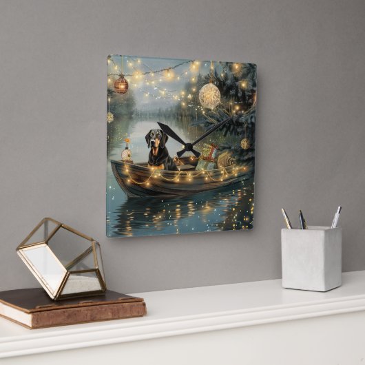 ブルーティックコンハウンドクリスマスフェスティバル航海 スクエア壁時計 (オフィス)