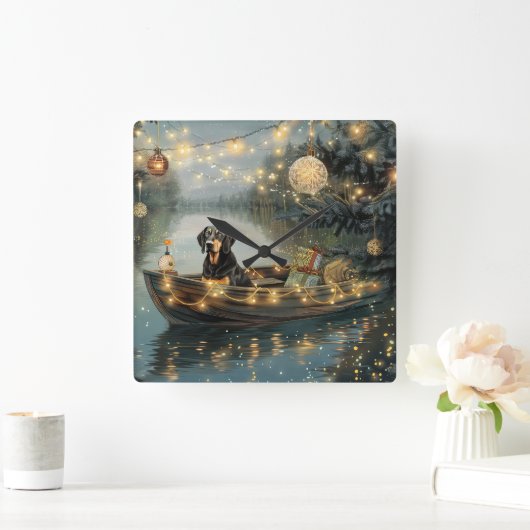 ブルーティックコンハウンドクリスマスフェスティバル航海 スクエア壁時計 (ホーム)