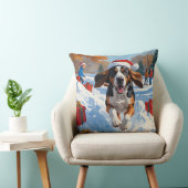 ブルーティックコンハウンドクリスマスフェスティバル雪景色 クッション (椅子)