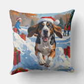 ブルーティックコンハウンドクリスマスフェスティバル雪景色 クッション (裏面)