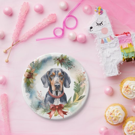 ブルーティックコンハウンドクリスマスリースフェスティバルカップ ペーパープレート (パーティー)