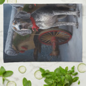 ブルーティックコンハウンドスノーイークリスマスデコール キッチンタオル (折り畳み)