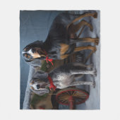 ブルーティックコンハウンドスノーイークリスマスデコール フリースブランケット (正面)