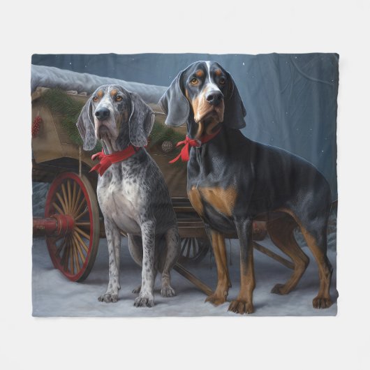 ブルーティックコンハウンドスノーイークリスマスデコール フリースブランケット (正面(横))