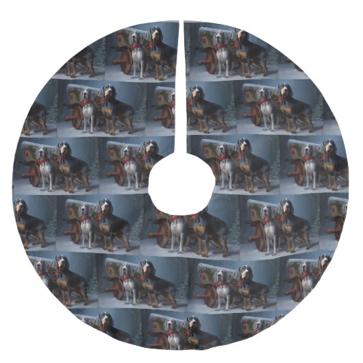 ブルーティックコンハウンドスノーイークリスマスデコール ブラッシュドポリエステルツリースカート (正面)