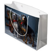 ブルーティックコンハウンドスノーイークリスマスデコール ラージペーパーバッグ (裏面アングル)