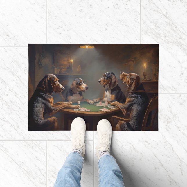 ブルーティックコンハウンドッグ遊ズトランプのポーカーアート ドアマット (室内)