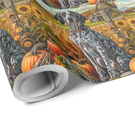 ブルーティックコンハウンドドッグオータムハーベストサンクスギビング ラッピングペーパー (ロールコーナー)