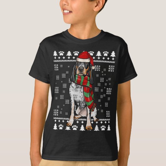 ブルーティックコンハウンドドッグサンタハットクリスマス醜いクリスマス Tシャツ (正面)