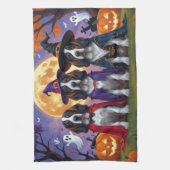 ブルーティックコンハウンドドッグスパンプキンハロウィンおもしろい キッチンタオル (縦)