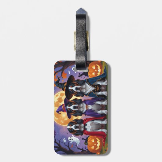 ブルーティックコンハウンドドッグスパンプキンハロウィンおもしろい ラゲッジタグ (裏面縦)
