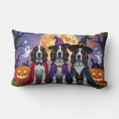 ブルーティックコンハウンドドッグスパンプキンハロウィンおもしろい ランバークッション (裏面)