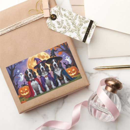 ブルーティックコンハウンドドッグスパンプキンハロウィンおもしろい 長方形シール (ギフト)
