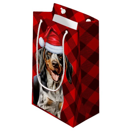 ブルーティックコンハウンドドッグフェスティバルプレイドクリスマス スモールペーパーバッグ (正面アングル)
