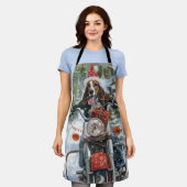 ブルーティックコンハウンドドッグライディングオートバイクリスマス エプロン (着用した状態)