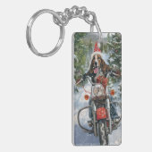 ブルーティックコンハウンドドッグライディングオートバイクリスマス キーホルダー (正面左)