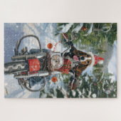 ブルーティックコンハウンドドッグライディングオートバイクリスマス ジグソーパズル (横)