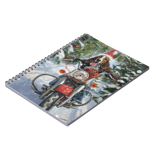 ブルーティックコンハウンドドッグライディングオートバイクリスマス ノートブック (左側)