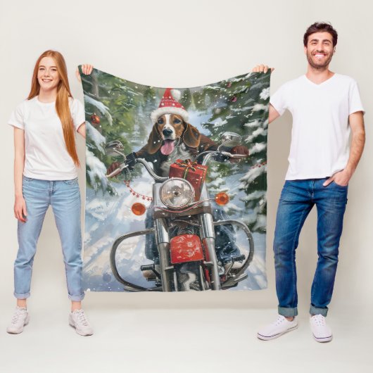 ブルーティックコンハウンドドッグライディングオートバイクリスマス フリースブランケット (インサイチュ)