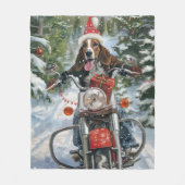 ブルーティックコンハウンドドッグライディングオートバイクリスマス フリースブランケット (正面)