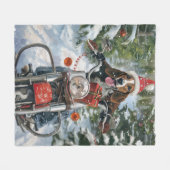 ブルーティックコンハウンドドッグライディングオートバイクリスマス フリースブランケット (正面(横))