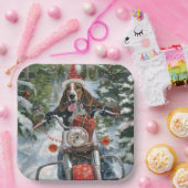 ブルーティックコンハウンドドッグライディングオートバイクリスマス ペーパープレート (パーティー)