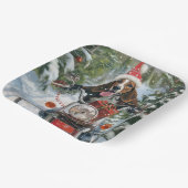 ブルーティックコンハウンドドッグライディングオートバイクリスマス ペーパープレート (傾斜あり)