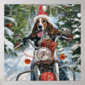 ブルーティックコンハウンドドッグライディングオートバイクリスマス ポスター (正面)