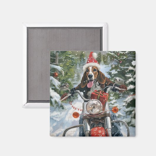 ブルーティックコンハウンドドッグライディングオートバイクリスマス マグネット (正面/裏面)