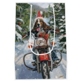 ブルーティックコンハウンドドッグライディングオートバイクリスマス ミディアムペーパーバッグ (裏面)