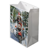 ブルーティックコンハウンドドッグライディングオートバイクリスマス ミディアムペーパーバッグ (裏面アングル)