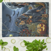 ブルーティックコンハウンドハロウィン不気味 キッチンタオル (折り畳み)