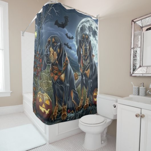 ブルーティックコンハウンドハロウィン不気味 シャワーカーテン (インサイチュ)