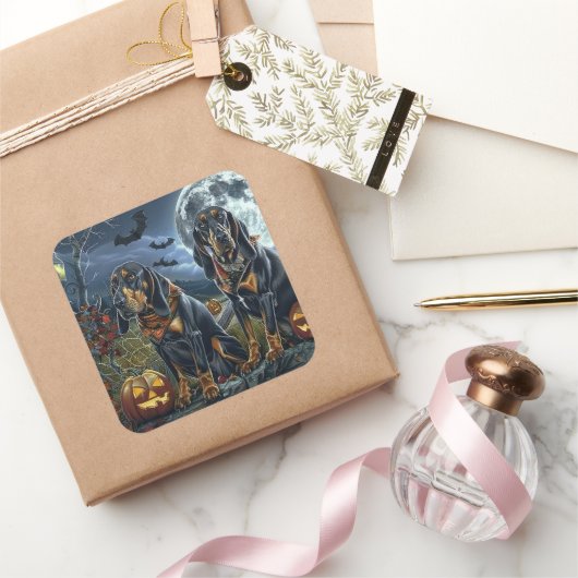 ブルーティックコンハウンドハロウィン不気味 スクエアシール (ギフト)