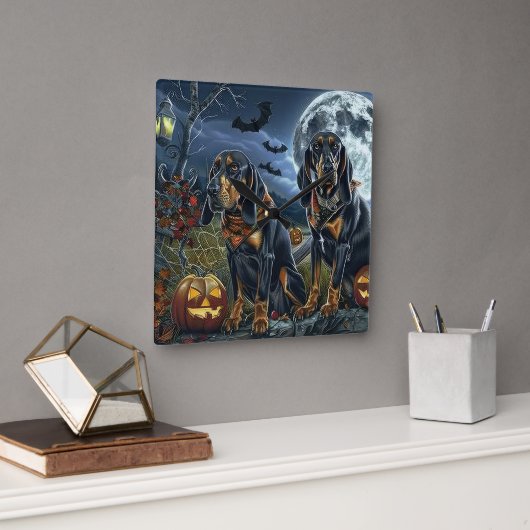 ブルーティックコンハウンドハロウィン不気味 スクエア壁時計 (オフィス)