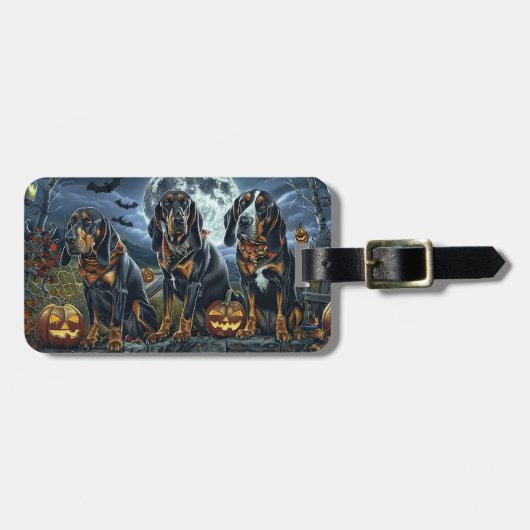 ブルーティックコンハウンドハロウィン不気味 ラゲッジタグ (正面横)