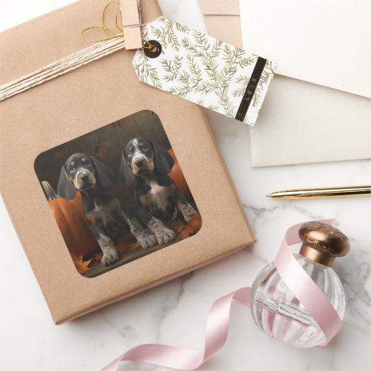 ブルーティックコンハウンドパピーオータムデライトカボチャ スクエアシール (ギフト)