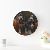 ブルーティックコンハウンドパピーオータムデライトカボチャ ラージ壁時計 (ホーム)