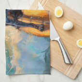 ブルーティックコンハウンドビーチサーフィン絵画ズ キッチンタオル (四つ折り)