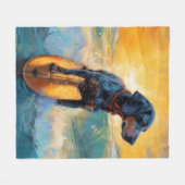 ブルーティックコンハウンドビーチサーフィン絵画ズ フリースブランケット (正面(横))