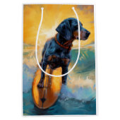 ブルーティックコンハウンドビーチサーフィン絵画ズ ミディアムペーパーバッグ (正面)