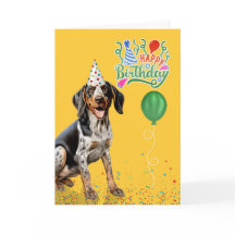ブルーティック・クーンハウンドの犬 パーティーハット 黄色い誕生日