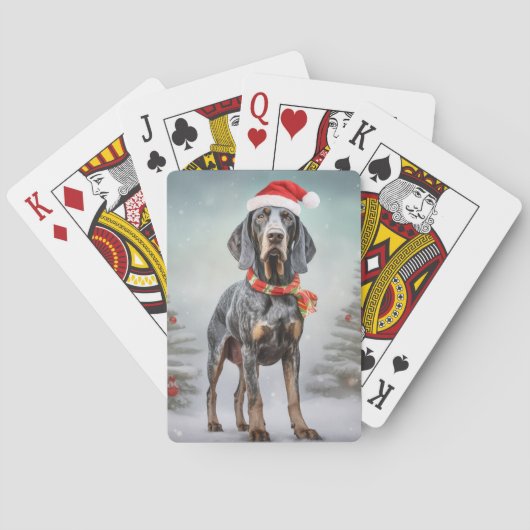 ブルーティック・クーンハウンドの犬 雪のクリスマス トランプ (裏面)